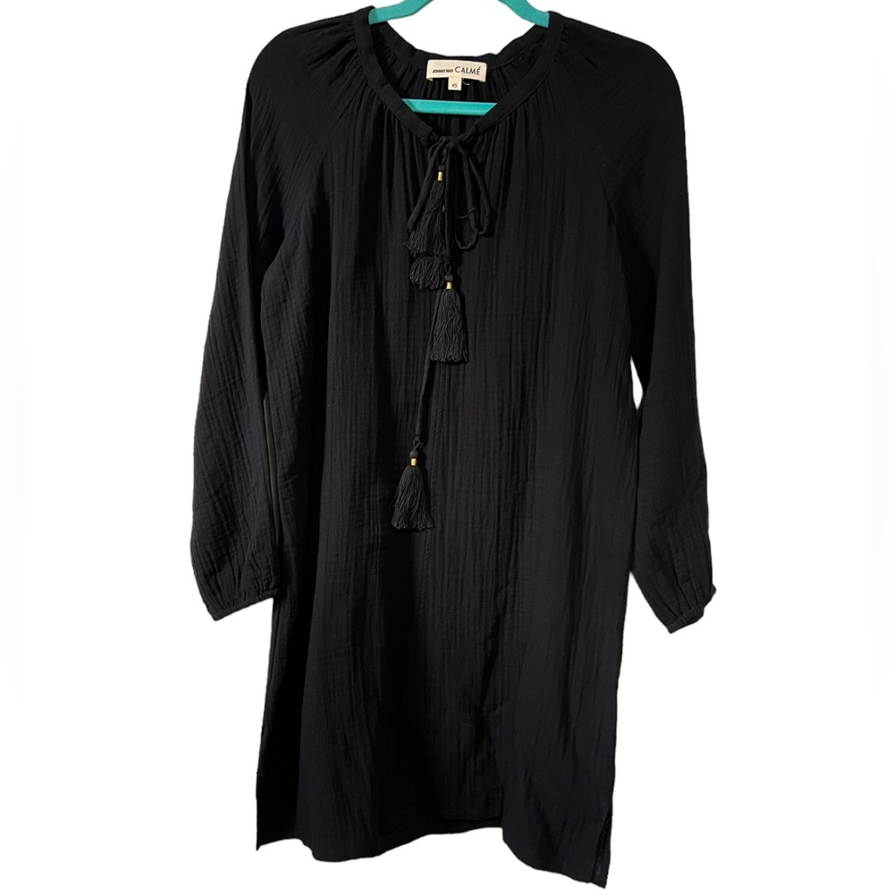 Johnny Was XS Calme Gauze Tassel Boho Shift Dress Black